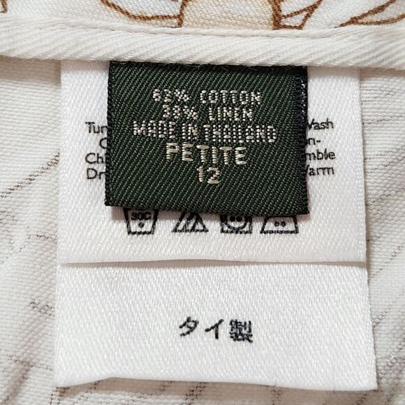 Eddie Bauer‎ Floral Skirt Cotton Linen Blend 12P A-Line Flare Hem Cream Brown - Picture 3 of 15